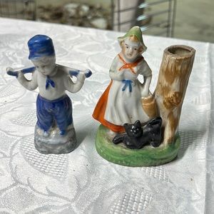 Vintage Dutch Girl w vase and Boy Made in Japan